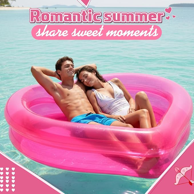 Skylety 70.9" x 65" x 15.8" Giant Heart Inflatable Swimming Pool, Year-Round Fun for Ball Pits, Fits 2-3 Adults with Patches, Swimming Pools, a Summer Pool Party and The Beach Date Night(Pink)