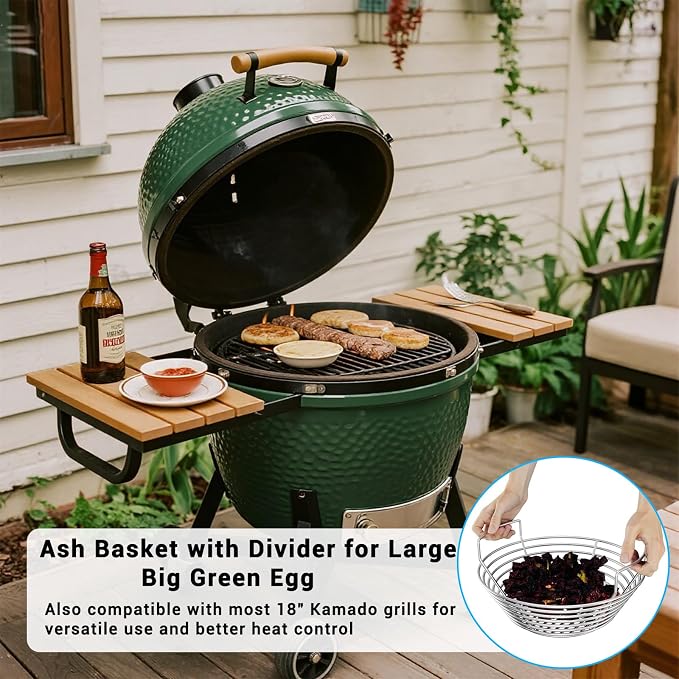 Charcoal Ash Basket with Handles, Stainless Steel Fits Big Green Egg Large, Kamado Joe Classic & Joe Junior – Heavy Duty Charcoal Holder for 14" Grills