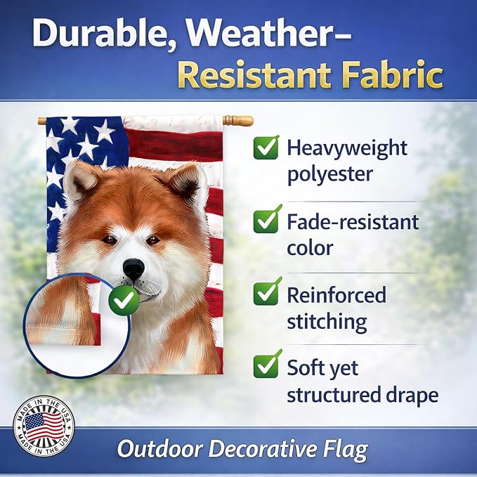 Caroline's Treasures CK6387CHF Akita American Flag House Flag Large Porch Sleeve Pole Decorative Outside Yard Banner Artwork Wall Hanging, Polyester, House Size, Multicolor