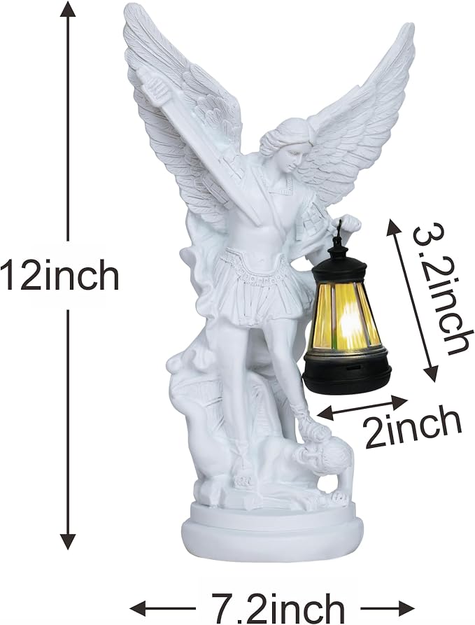 Dlfghos St Michael The Archangel Solar Outdoor Garden Decor Statues–12 in Miguel Arcangel Statue Solar Outdoor Sculptures for Outside Yard Patio Balcony Front Lawn Decor
