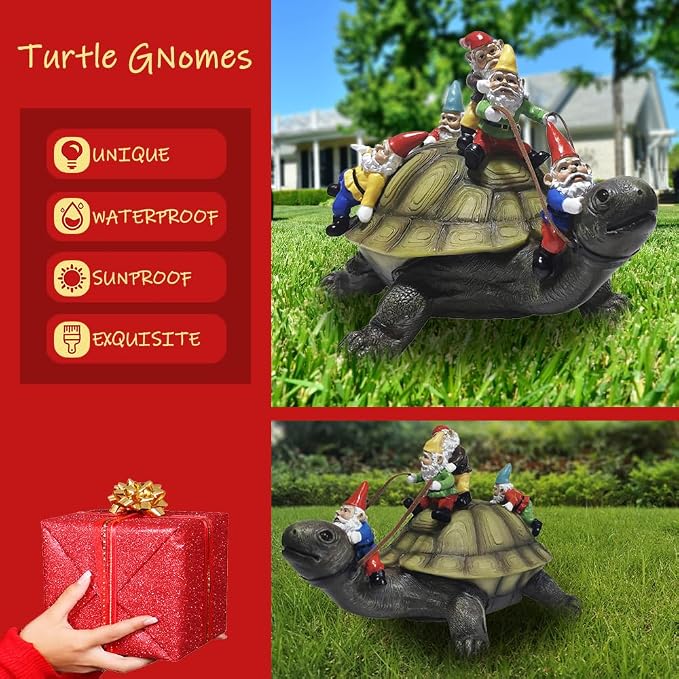 Sunthus Garden Gnomes Decorations for Yard Statues Turtle Outdoor Decor | Funny Resin Art Figurine For Gnome Lovers