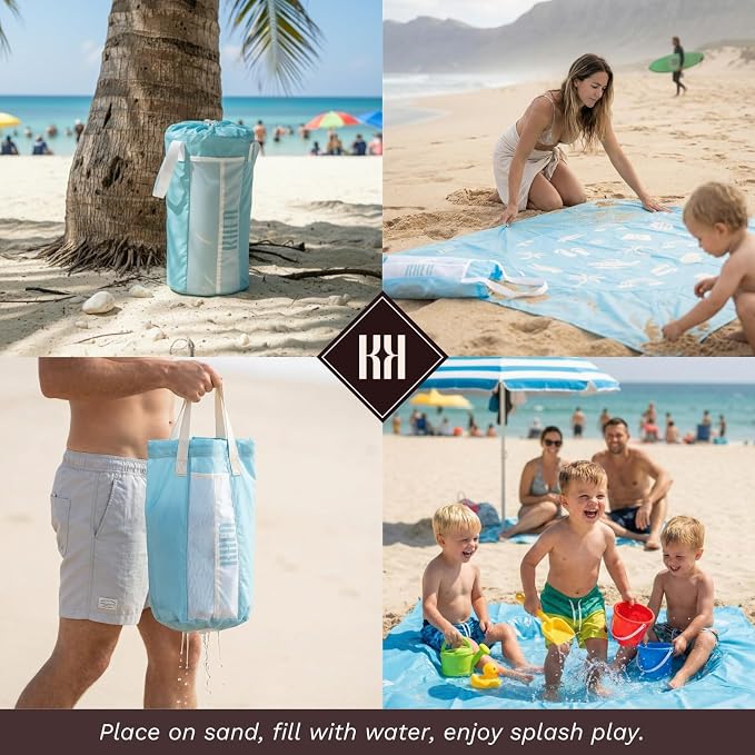 2-in-1 Kids, Baby & Infants Beach Pool & Waterproof Picnic Blanket - Large 6.5' Portable Paddling, Pool & Play Mat & Waterproof Carrying Bag, Outdoor Summer, Toddle Child & Kid, Aquamarine Blue Dream