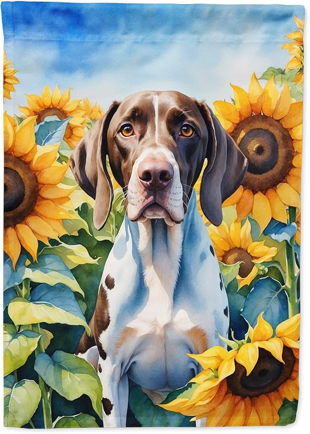 Caroline's Treasures DAC6134CHF Pointer in Sunflowers House Flag Large Porch Sleeve Pole Decorative Outside Yard Banner Artwork Wall Hanging, Polyester, House Size, Multicolor