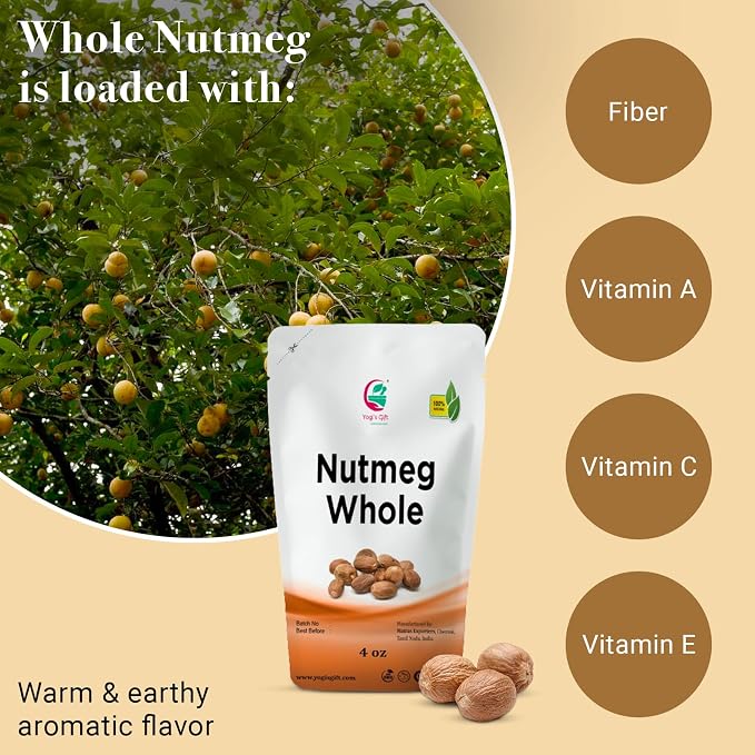 Yogi’s Gift® Nutmeg Whole 4oz (113g) – Premium Grade, Rich Aroma & Warm Flavor - Pure & Natural, Non-GMO - Perfect for Curries, Sauces, Mutton, Vegetable recipes