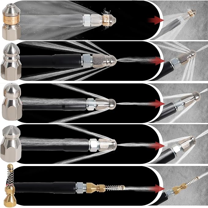Sewer Jetter Kit for Pressure Washer 100FT, 5800PSI Drain Cleaner Hose 1/4 Inch NPT Corner with 5 Sewer Jetting Nozzles，Waterproof Tape，Pearl Corsage Pin & 2 Spanners (Red)