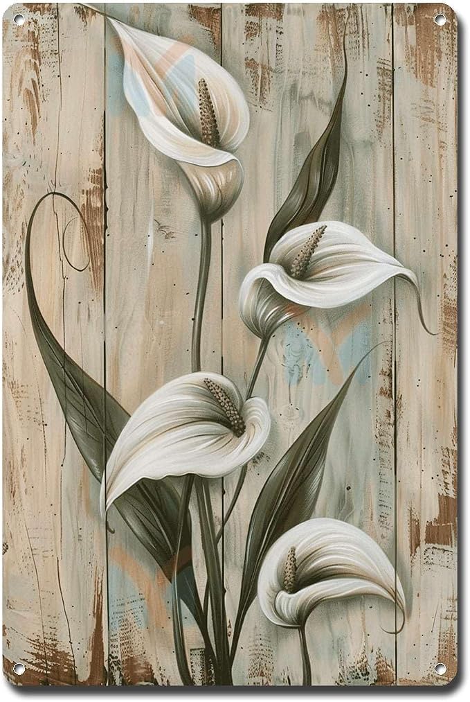 Metal Sign Tin Sign Vintage Wall Art Peace Lily Vintage Tin Sign for Rustic Wall Art Shabby Chic Elegance and Corrosion Resistant Alum Metal Signs Vintage for Bar 6×8 Inches