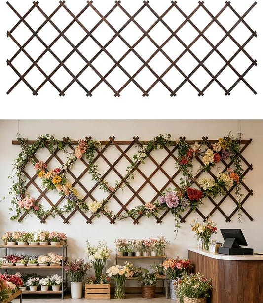 1Pack 47.2Inch Wooden Lattice Wall-Expandable Plant Garden Trellis for Climbing Plants Outdoor