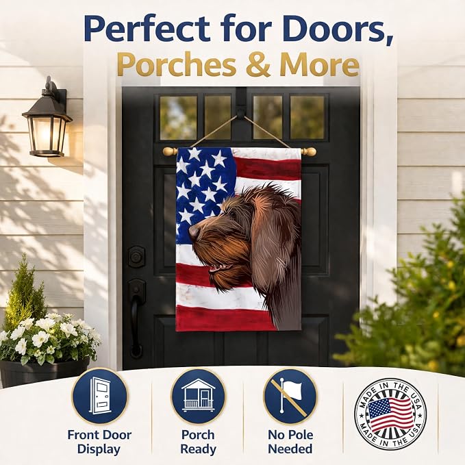 Caroline's Treasures CK6484CHF Cesky Fousek Dog American Flag House Flag Large Porch Sleeve Pole Decorative Outside Yard Banner Artwork Wall Hanging, Polyester, House Size, Multicolor