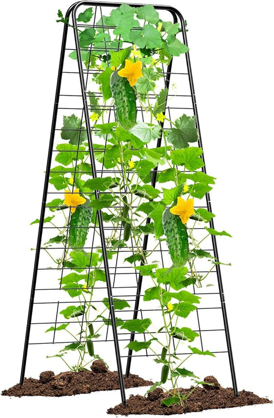 Heavy Duty Cucumber Trellis，50"x17" Adjustable A-Frame Trellis for Climbing Plants，100%Metal Mesh Design,Rust-Proof and UV-Resistant，Garden Trellis for Cucumber Beans and Vine Type Plants.Black &1Pcs