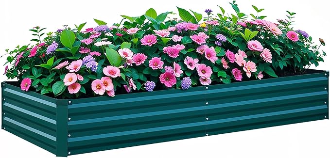 Raised Garden Bed Green, 6x3x1ft Galvanized Raised Garden Beds Outdoor for Vegetables Flowers, Raised Bed Planter Box, Metal Raised Garden Bed Kit with Gloves and 3ftx30ft Weed Barrier Fabric