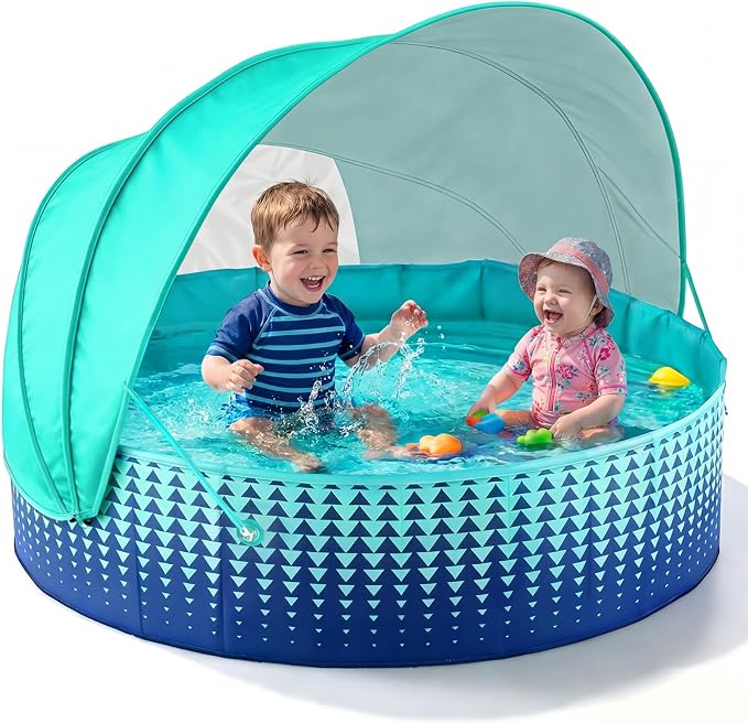Jasonwell Kiddie Baby Pool with Canopy - Foldable Infant Toddler Kids Pool with Shade Baby Beach Essentials Tent Swimming Wading Pools for Toddlers 1-3 + Kids Dogs Ball Pit Backyard Water Play G, 40"