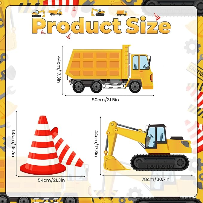 Large Construction Birthday Yard Signs with Stakes Excavator Dump Truck Traffic Cone Birthday Party Supplies Construction Theme Photo Booth Props for Home Outside Garden Lawn Birthday Decorations