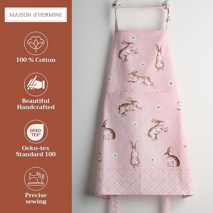 Maison d' Hermine Aprons for women with Pocket 100% Cotton (27.50"x31.50") | Adjustable Neck Strap & long ties Apron Men Chef Wedding Cooking Gardening Server Maid
