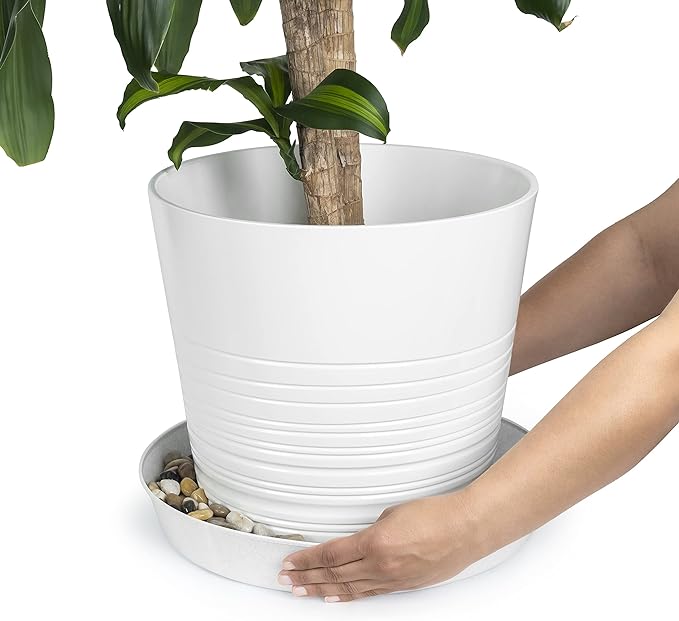 Saucers White Granite 18in (16.3in Base) Case of 2 | Polypropylene, Heavy Duty Indoor/Outdoor, Drip Pan & Tray, Collects Excess Water, Made in USA