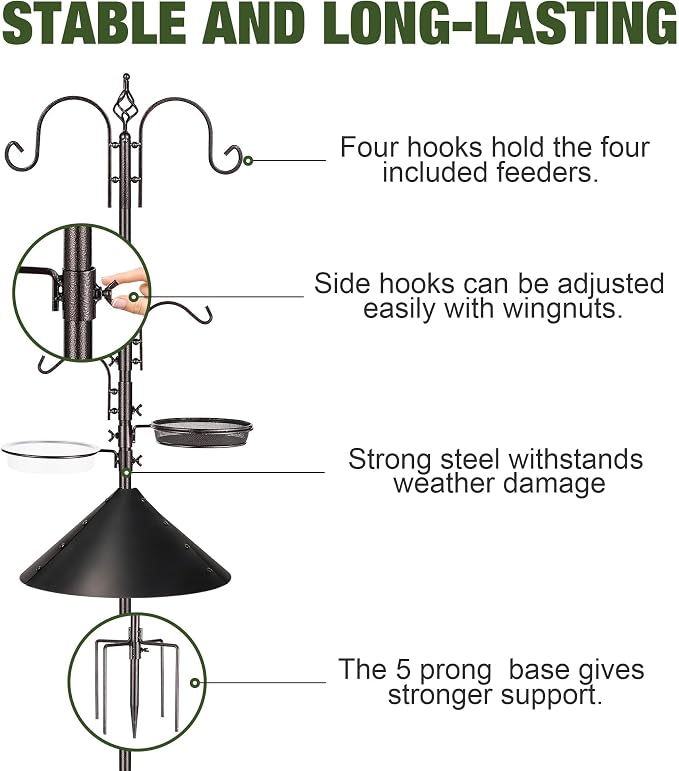 ERYTLLY Bird Feeders Bird Feeding Station Kit Bird Feeding Pole Wild Bird Feeder Hanging Kit with Squirrel Guard Baffle Suet Cage Tube Bird Feeder Planter Hanger Multi Feeder for Attracting Wild Birds
