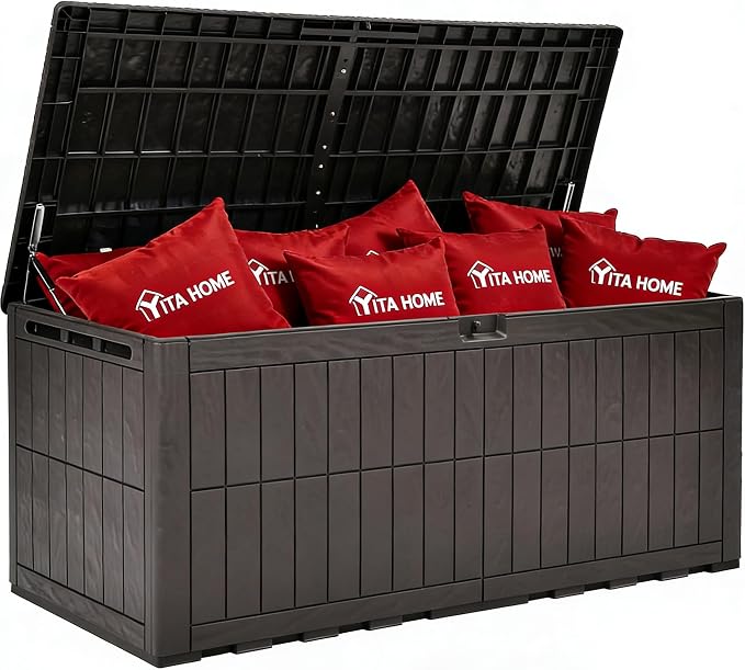 YITAHOME XXL 240 Gallon Extra Large Deck Box | Waterproof Resin Outdoor Storage Box with Lock and 3-Person Bench Seating for Patio Furniture Cushions,Garden Tools & Pool