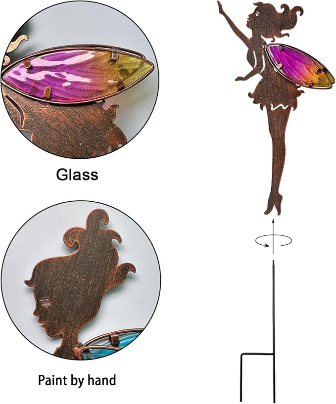 Charming Colorful Wing Fairy Metal Stakes, Outdoor Garden Patio Lawn Yard Decor