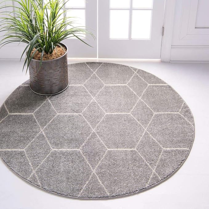 Unique Loom Trellis Frieze Collection Area Rug - Geometric (8' Round, Light Gray/ Ivory)