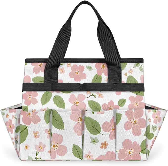 Garden Tote Bag with 10 Pockets Flowers Heavy Duty Gardening Bags for Tools Organizer Storage Bag with Handle for Garden Lawn Yard Casual