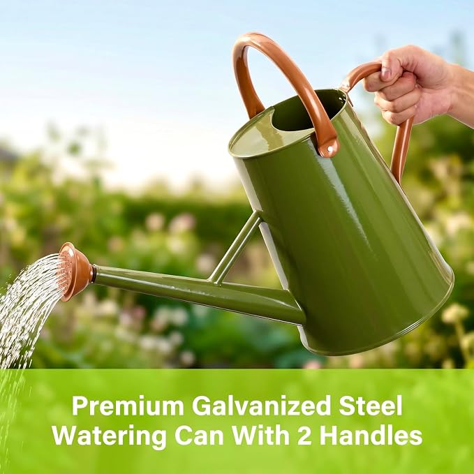 Watering Can for Outdoor&Indoor Plants，1.5 Gallon（5.7L） Metal Watering Can with with Removable Spout，Large Galvanized Steel Garden Flower Water Can Watering Pot with 2 Handles,Dark Green
