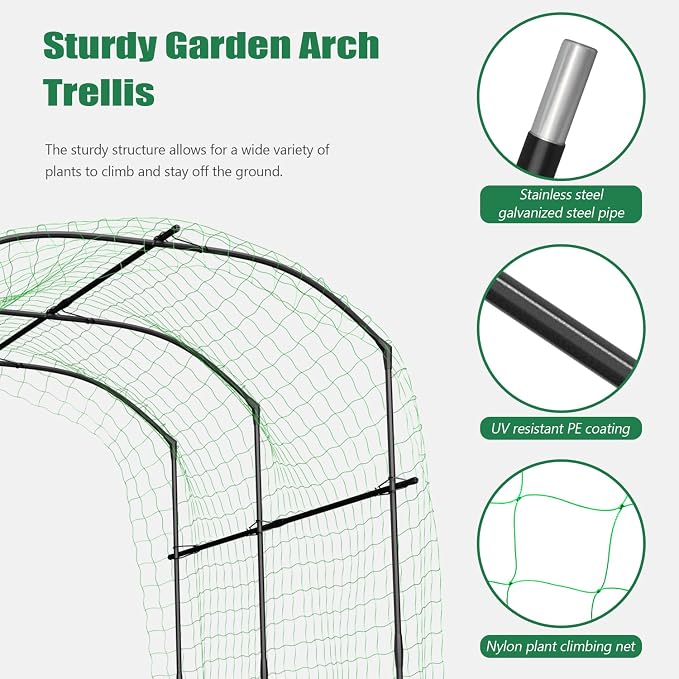 SUNYRISY Garden Arch Trellis for Climbing Plants Outdoor Gardening, 87" H x 70" L x 75" W Metal Core Tall Plant Support for Raised Bed Planting Cucumber Tomato Flowers Vegetables