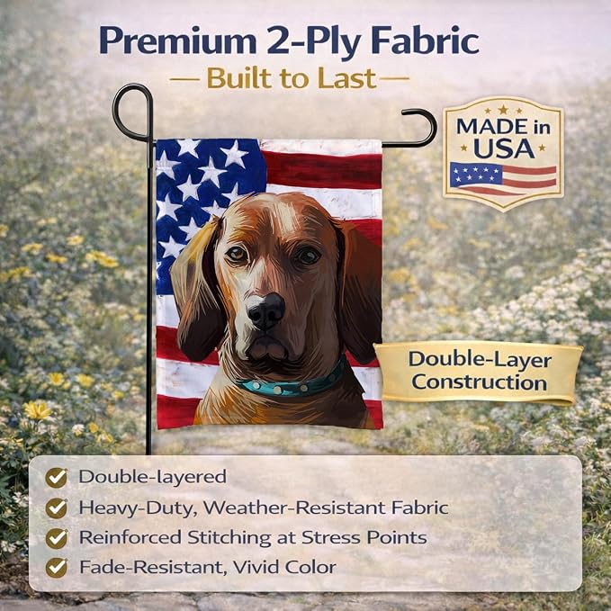 Caroline's Treasures CK6675GF Redbone Coonhound Dog American Flag Garden Flag Mailbox Flag Decorative Yard Flag Banner Outside Patio Artwork Yard Flower Beds, Garden Size, Multicolor