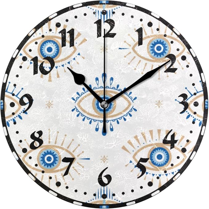 Evil Eye Wall Clock, Silent Non Ticking 10 Inch Battery Operated Wall Clocks, Easy to Read Clock for Home Kitchen Living Room Bathroom Office Decor