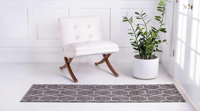 Unique Loom Trellis Frieze Collection Area Rug - Geometric (2' x 6' 1" Runner Dark Gray/Ivory)