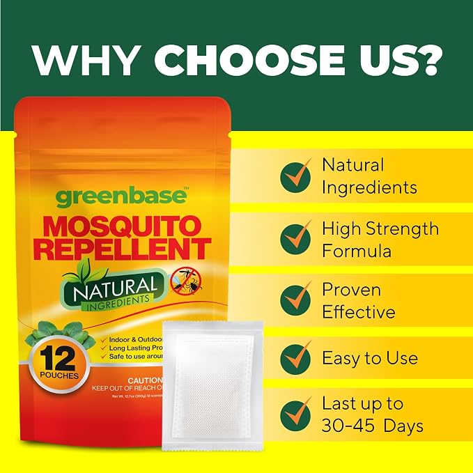 Travel Mosquito Repellent Pouches 12 Pack – Natural Indoor & Outdoor Mosquito Repellent for Home, Patio, Yard & Camping | Long-Lasting Mosquito Repellent Bags – Safe for Kids & Pets