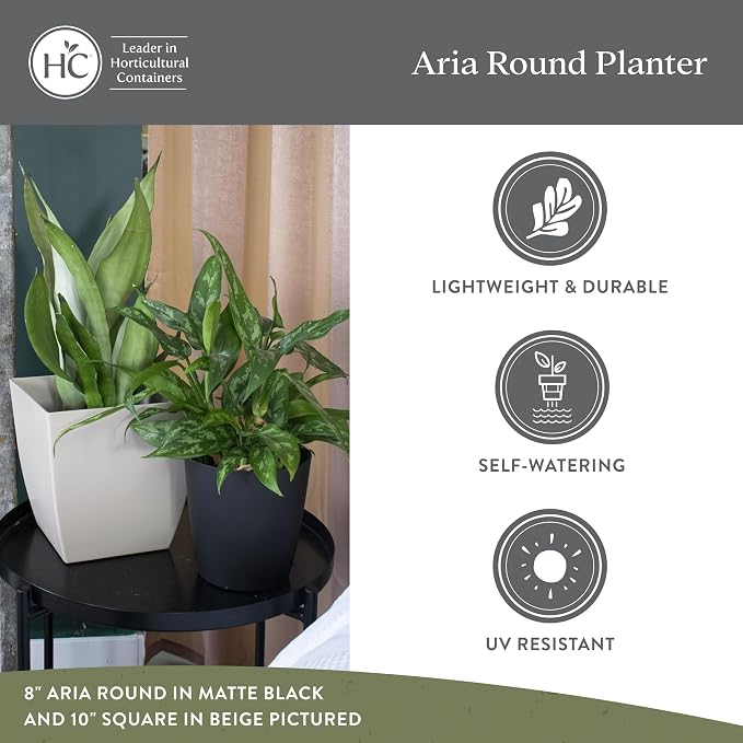The HC Companies Aria Round Self-Watering Pot - Lightweight Plastic Planter for Herbs & More - Durable Plant Pots for Indoor Plants & Outdoor Plants (6" Matte White, Pack of 2)