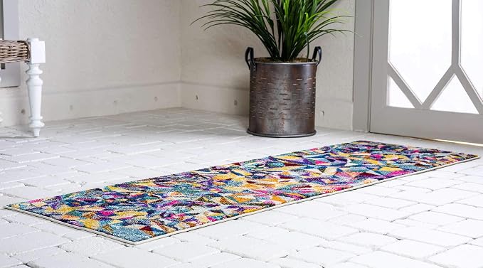 Unique Loom Estrella Collection Geometric, Triangles, Bright Colors, Abstract, Modern Area Rug (2' 2 x 6' 7 Runner, Multi/Beige)