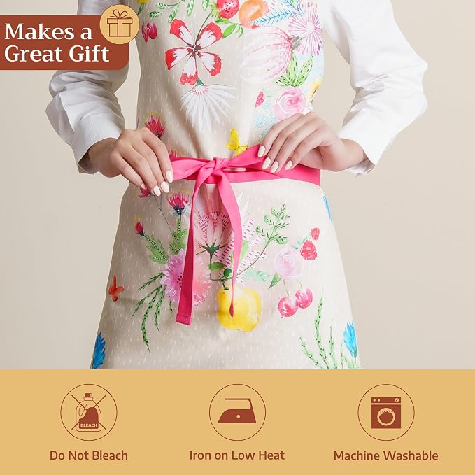 Maison d' Hermine Aprons for women with Pocket 100% Cotton (27.50"x31.50") | Adjustable Neck Strap & long ties Apron Men Chef Wedding Cooking Gardening Server Maid