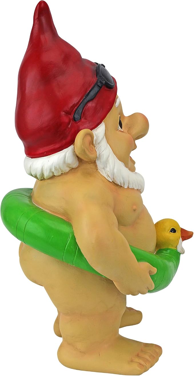 Design Toscano QM16035 Garden Gnome Statue - Pool Party Pete Naked Gnome - Outdoor Garden Gnomes - Funny Lawn Gnome Statues,full color
