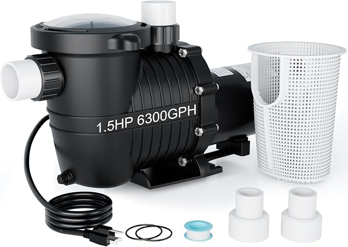 LANCHEZ In/Above Ground Pool Pump, High Flow Self Primming Swimming Pool Pumps Above Ground, Deep black