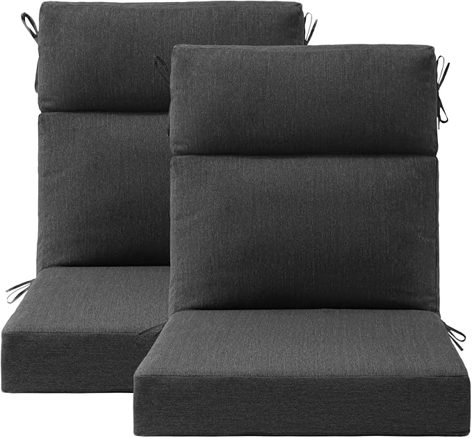 Sunbrella Outdoor Patio Chair Cushions 44x21x3.5 inch, Set of 2 Thicken Comfy Cushions for Rocker Non Slip Fade Shield Water Repellent High Back with Ties, Canvas Soot