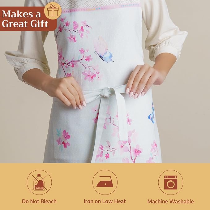 Maison d' Hermine Aprons for women with Pocket 100% Cotton (27.50"x31.50") | Adjustable Neck Strap & long ties Apron Men Chef Wedding Cooking Gardening Server Maid