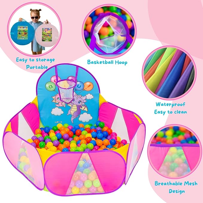 Ball Pit for Toddlers | Kids Ball Pit | Ball Pool for Babies | Piscina de Pelotas para Bebes | Playpen with Basketball Hoop and Zipper Storage Bag, 4 Ft/120CM F : Balls NOT Included