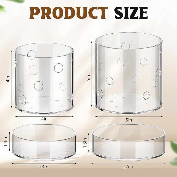 4 Inch 5 Inch Clear Acrylic Orchid Planter Pot with 360° Round Holes & Tray, Thick Acrylic Vented Planter for Phalaenopsis, Root Airflow, Bottom Watering & Indoor Orchid Repotting