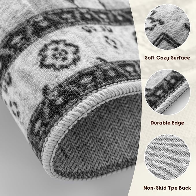 LBRO2M Machine Washable Rug Soft Pet Friendly Carpet 5X7 Light Gray | Area Rug 5X7 for Living Room, Bedroom, Dining Room, Home Office, Non Slip Carpet, Foldable Stain Resistant Rugs