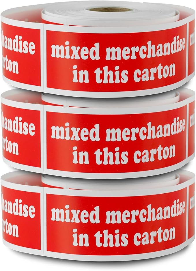 Mixed Merchandise Carton Labels, Red, 4 x 1.5 inch, 900 Labels | Shipping & Handling Instructions, Strong Adhesive