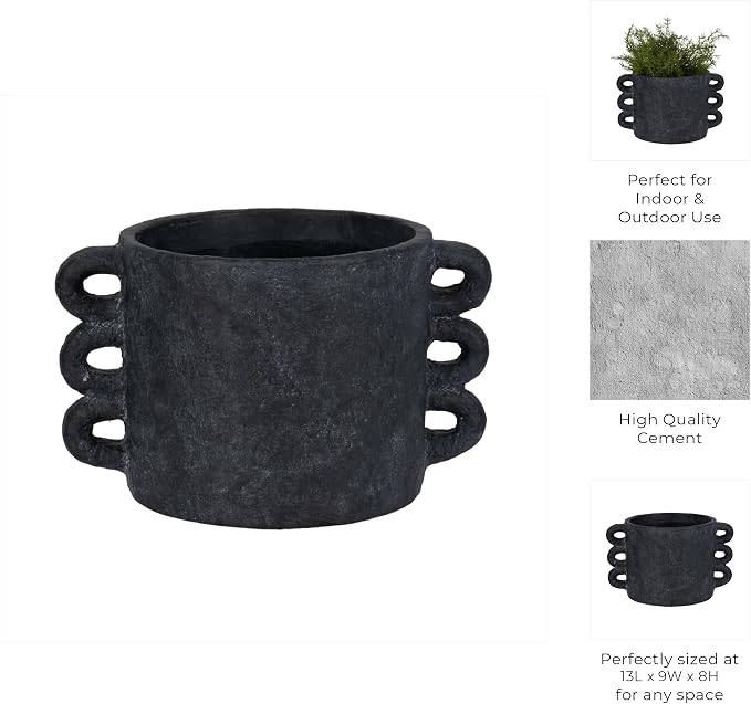 Pottery Arch Handle Planter for Home Decor - Decorative Flower Pot for Living Room Decor, Shelf Accent, and Patio Areas - Indoor and Outdoor Pot for Plants or Plant Stand Indoor - 8", Black