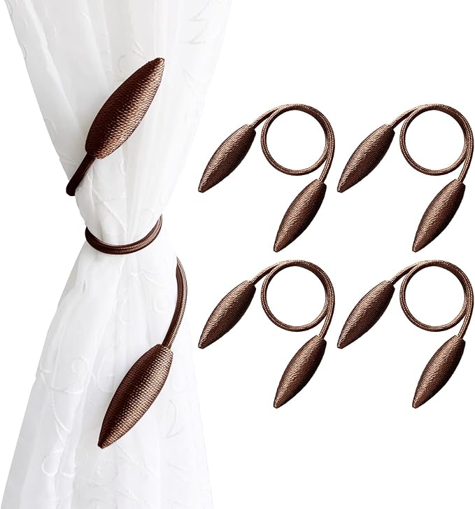 Valea Home 4 Pieces Curtain Tiebacks Clips Creative Window Drape Twist Tie Backs European Style Custom Made Curtain Holders Decorative Draperies Holdbacks, Coffee