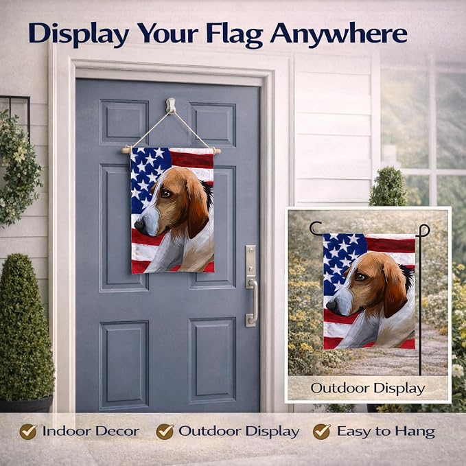 Caroline's Treasures CK6650GF Poitevin Dog American Flag Garden Flag Mailbox Flag Decorative Yard Flag Banner Outside Patio Artwork Yard Flower Beds, Garden Size, Multicolor