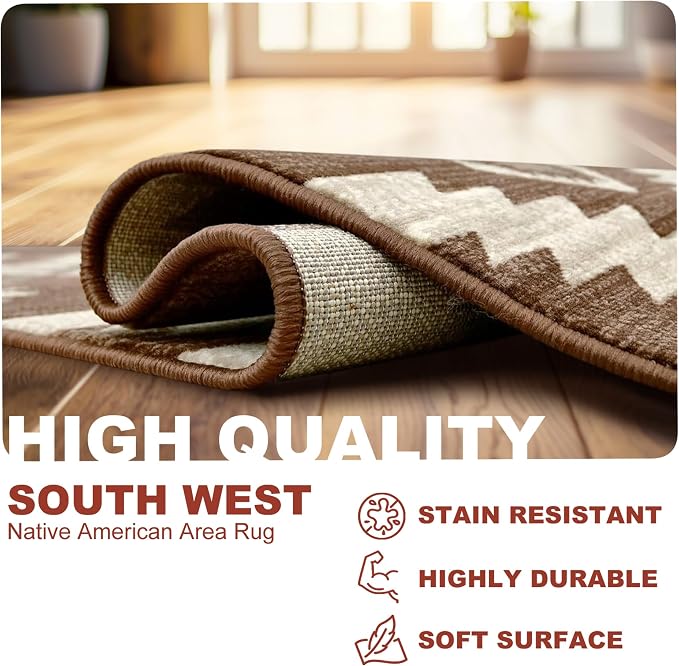YHSF South West Native Tribal American Rug Ritz - Espresso, 2 ft x 3 ft | Native American Indian Inspired Rug - Living Room, Bedroom, Hallway, Entryway & High-Traffic Area Rugs - Washable - Soft