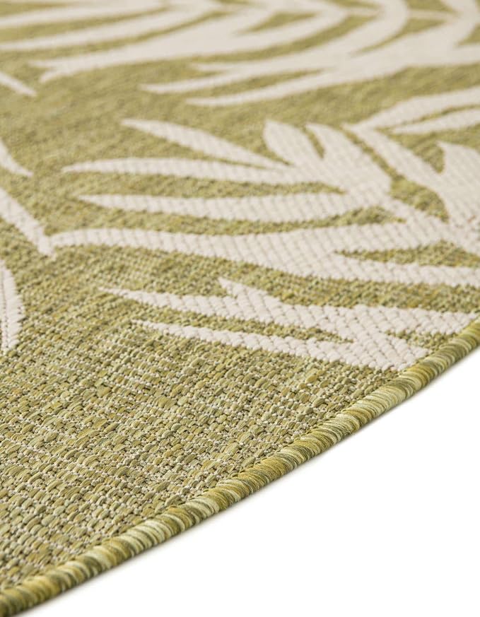 Unique Loom Outdoor Botanical Collection Area Rug - Palm (13' Round Green/Ivory)