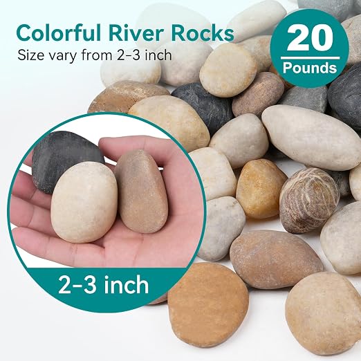 20 lbs Rocks for Outdoor Landscaping, 2"-3" Aquarium Rocks for Fish Tank, Natural Decorative Garden Stone for Plants, Flower Pots, Vase, Walkways, Yard