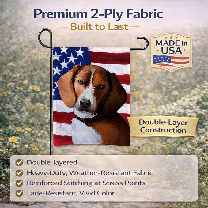 Caroline's Treasures CK6399GF American Foxhound Dog American Flag Garden Flag Mailbox Flag Decorative Yard Flag Banner Outside Patio Artwork Yard Flower Beds, Garden Size, Multicolor