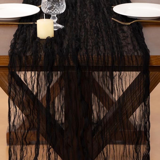 Socomi Black Cheesecloth Table Runner Tulle Gauze Cheese clothBoho Rustic 120 inch 10FT Runner for Wedding Party Baby Shower Birthday Holiday Decorations 1pc