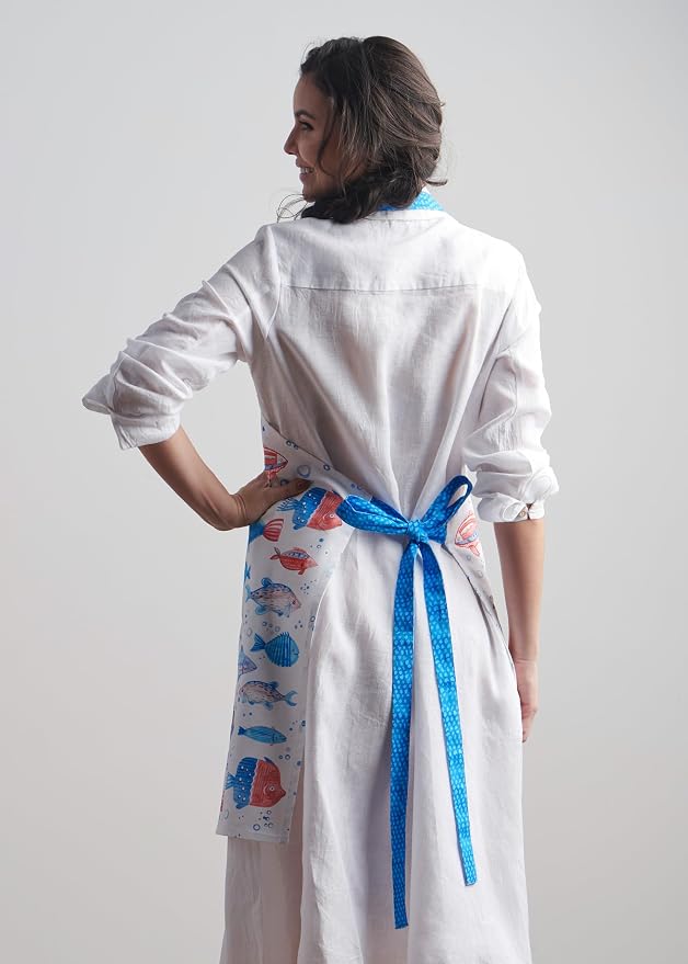 Maison d' Hermine Aprons for women with Pocket 100% Cotton (27.50"x31.50") | Adjustable Neck Strap & long ties Apron Men Chef Wedding Cooking Gardening Server Maid