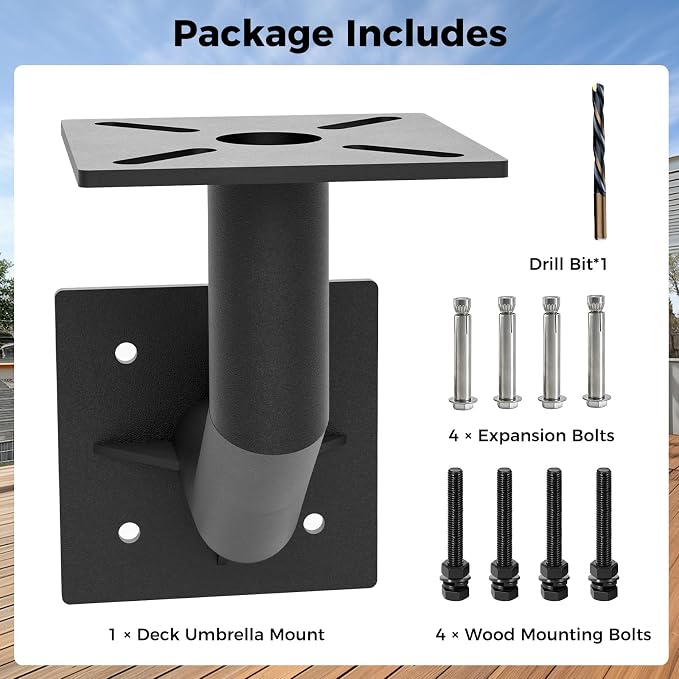 333'S Heavy Duty Deck Mounted Cantilever Umbrella Bracket System | Steel Side Mount for Purple Leaf Umbrella, Fits 6x6 Post or Rim Joist Outdoor Shade Installation